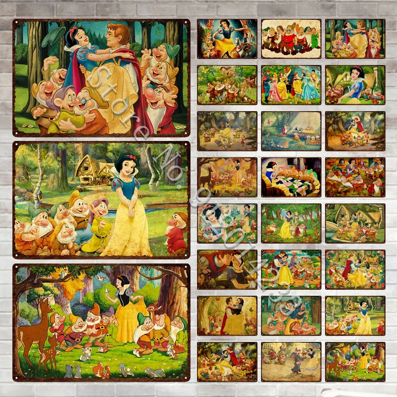 

Vintage Metal Sign Snow White and The Seven Dwarfs Disney Movies Retro Tin Plate Children Room Decoration Wall Art Metal Plaques