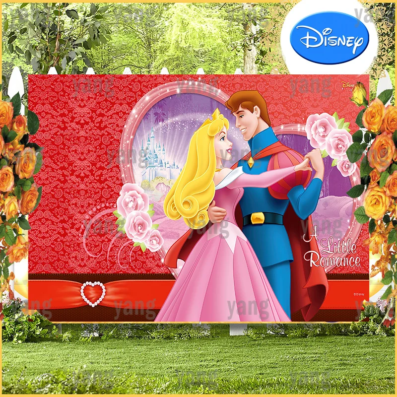 Baby Romantic Red Rose Disney Wedding Birthday Colorful Castle Background Party Shower Sleeping Beauty Aurora Supplies Backdrop