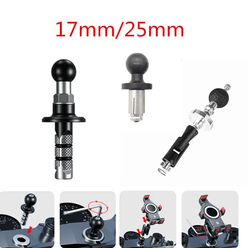 Motorcycle Bike Mount Black Fork Stem Base with 17mm or 25mm Ball Head for Gopro Ball Mount Adapter Mobile phone holder