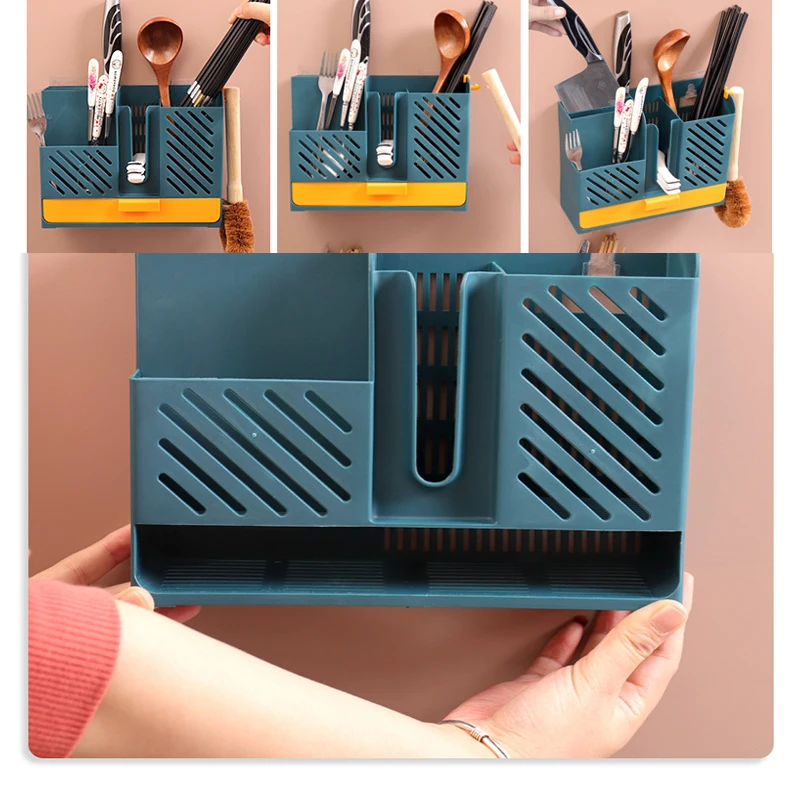 

Wall Mounted Chopsticks Holder Household Multifunctional Spoon Knife Holder Chopsticks Storage Box Kitchen Accessories Organizer