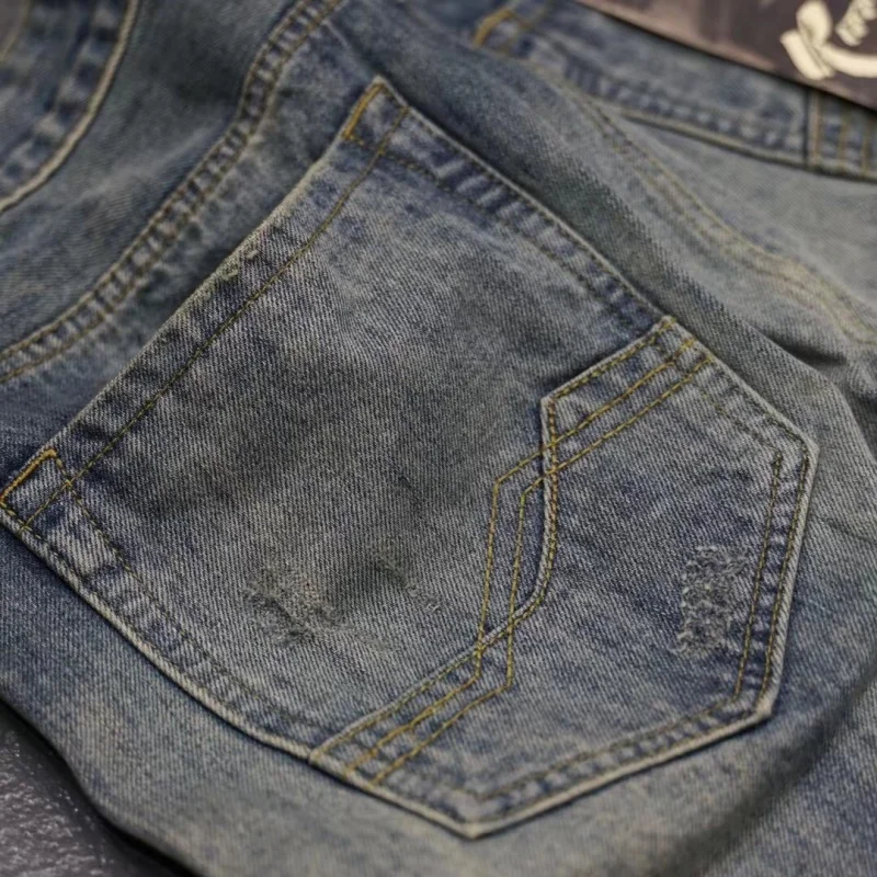 Heavy cotton Japanese retro jeans, men's small straight pants, casual old frock pants.