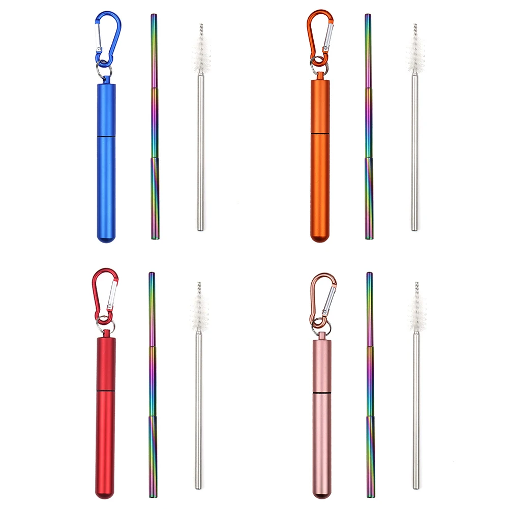 

Outdoor Collapsible Drinking Straws Suit Colorful Straw with Cleaning Brush Keychain Storage Box Travel Picnic Equipment