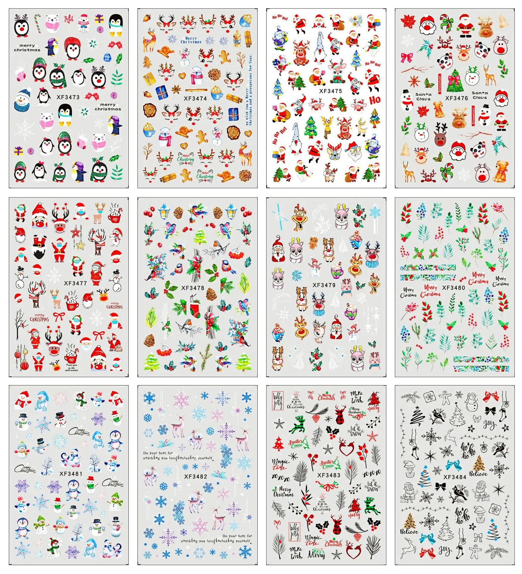 

12pcs Set 3D Christmas Series Nail Art Stickers Slim