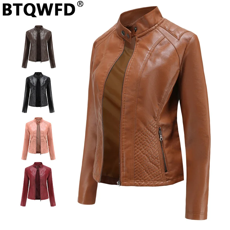 

Осенне-зимняя женская куртка, женская одежда, новинка 2022, женская модная Байкерская моторная верхняя одежда из искусственной кожи с воротни...