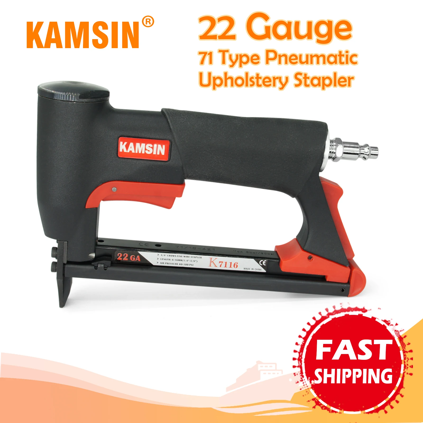 KAMSIN K7116 22 Gauge Pneumatic Upholstery Stapler, Fits 9mm