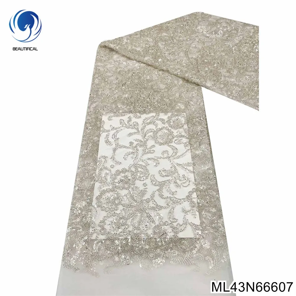 

Нигерийские французские кружевные ткани 2022 Высококачественная вышивка блестками роскошная белая кружевная Ткань 5 ярдов Свадебная ML43N666