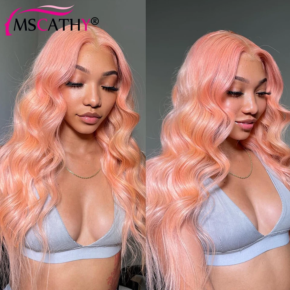 13x6 Pink Colored Lace Front Human Hair Wig Body Wave HD Transparent Lace Frontal Wig Brazilian Remy Human Hair Wigs Preplucked