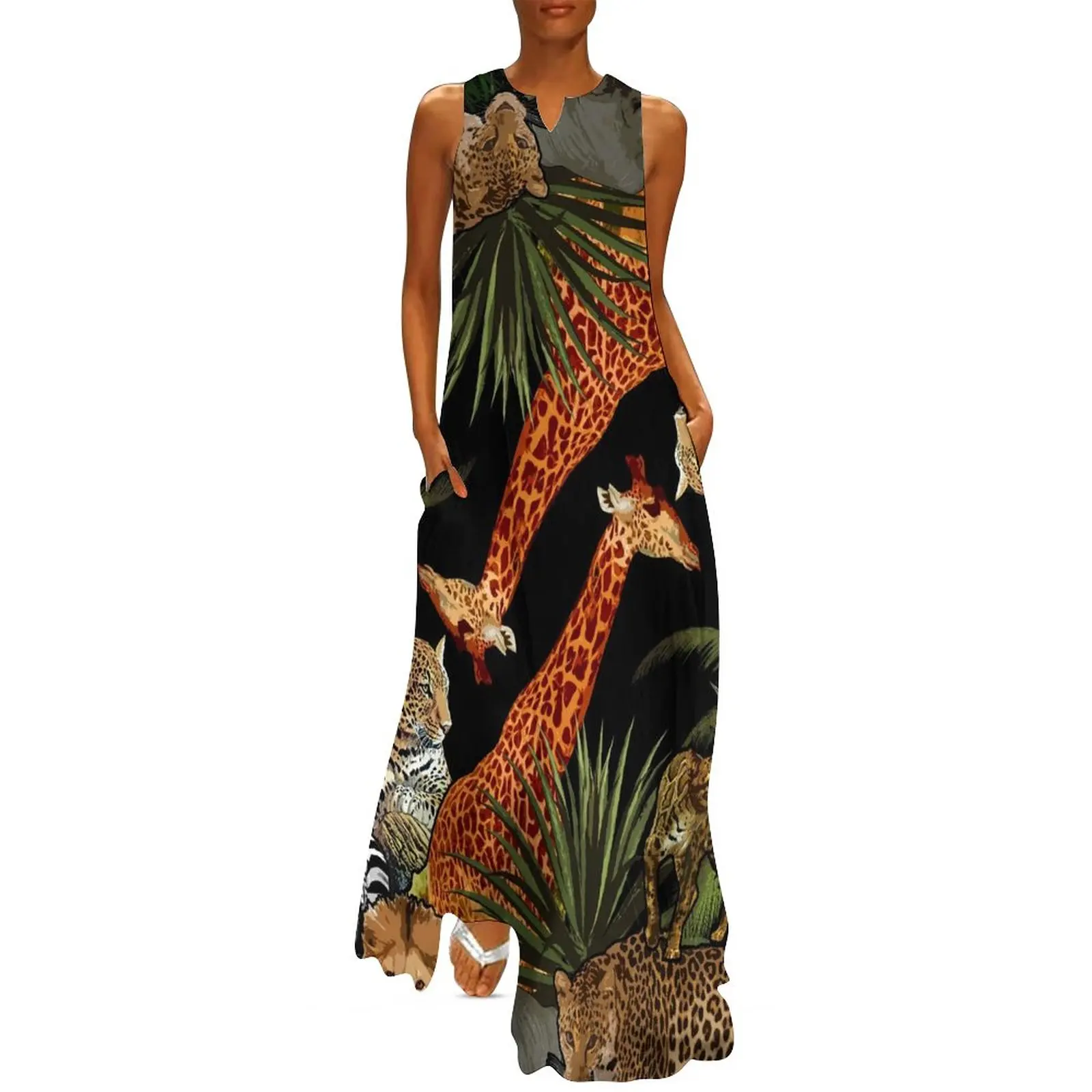 

Giraffe And Leopard Dress Summer African Wildlife Korean Fashion Boho Beach Long Dresses Ladies Custom Beach Maxi Dress Big Size