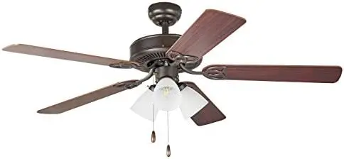 

52-Inch Ceiling Fan - Includes Three Candelabra Base LED Light Bulbs Kit, Five Reversible Blades, Oil-Rubbed Bronze Finish