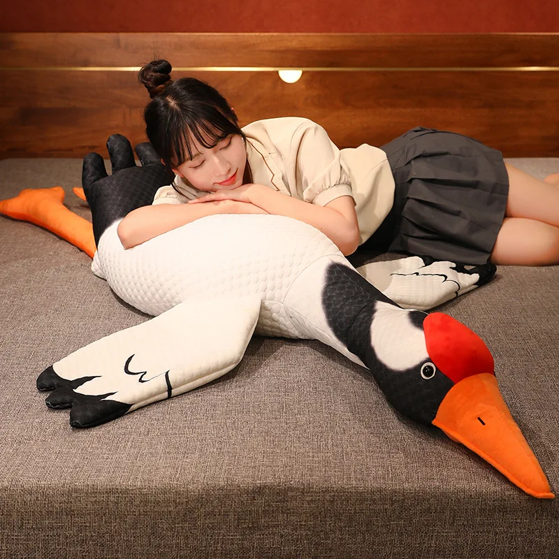 

Kawaii Lying Giant Redcrowned Crane Plush Toys Simulation Animal Swan Pillow Stuffed Cute Goose Doll Sofa Sleeping Cushion Gift