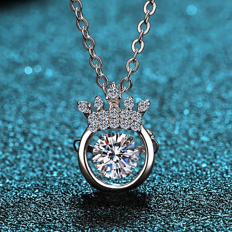 

New 0.5ct ct carat D color slippery glittering Moissanite Crown Necklace Diamond Romantic and happy jewelry gift for girls