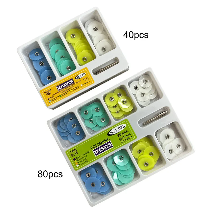 40pcs Or 80pcs/Box Dental Composite Polishing Disc Rivet With 1 Piece Mandrel 4 Color Disk