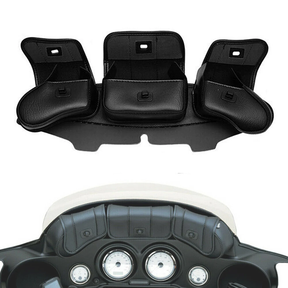 

Мотоциклетная черная сумка с 3 карманами для лобового стекла и крыльев летучая мышь для Harley Touring Electra Street Glide 1996-2013 2012 2011 2010