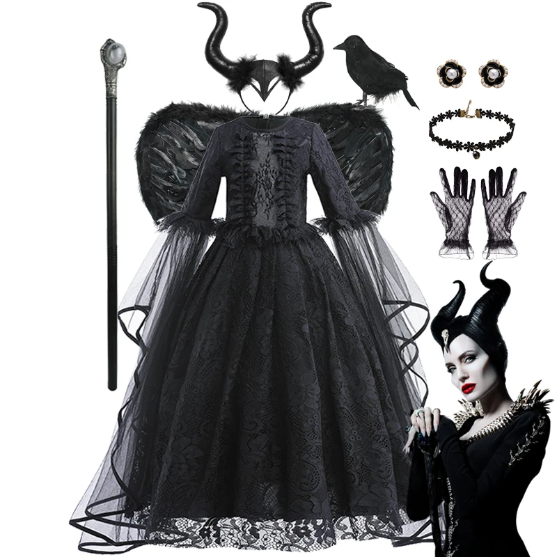 

DISNEY Maleficent Evil Dark Queen Halloween Girls Costume Deluxe Black Glam Dresses Kids Robe Cosplay Demon Queen Witch Clothes