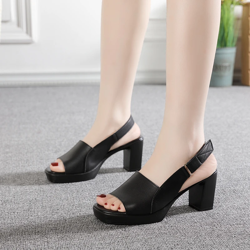 GKTINOO 2023 Women's Sandals Summer Genuine Leather High Heels Fashion Sandals Ankle Strap Outside Shoes Square Toe Mixed Color