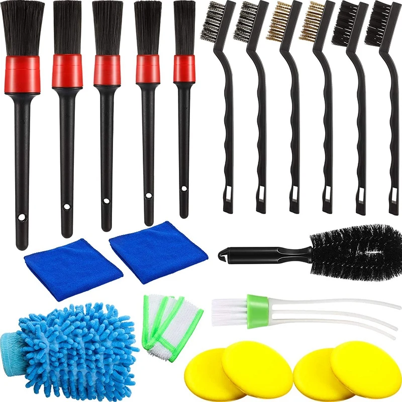 

For Car Cleaning Brush Set, Detail Brush Wire Brush Tire Brush Car Air Conditioner Cleaning Brush 20 Pcs
