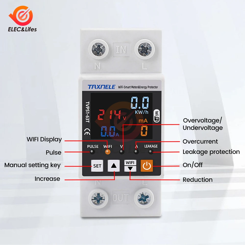 Смарт-выключатель Tuya 63A с поддержкой Wi-Fi и управлением через приложение