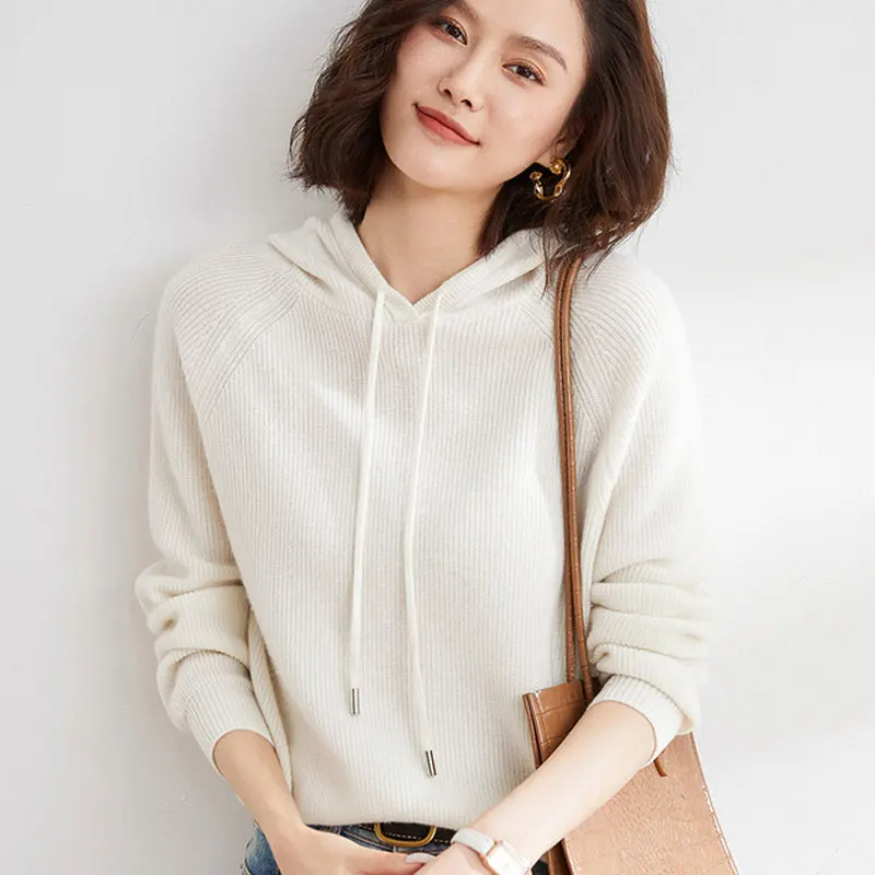 

Japan and South KoreaSpring and Autumn Women's Pullover Knitted Cashmere Hoodie Women's Long Sleeve Cashmere Sweater Hoodie