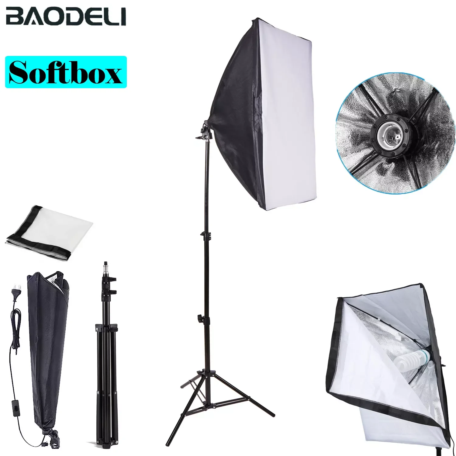 

Photographic Equipment Photo Studio Photography Soft Box Kit With Triopod Video 50x70cm Softbox Photo Box With Lamp Holder E27