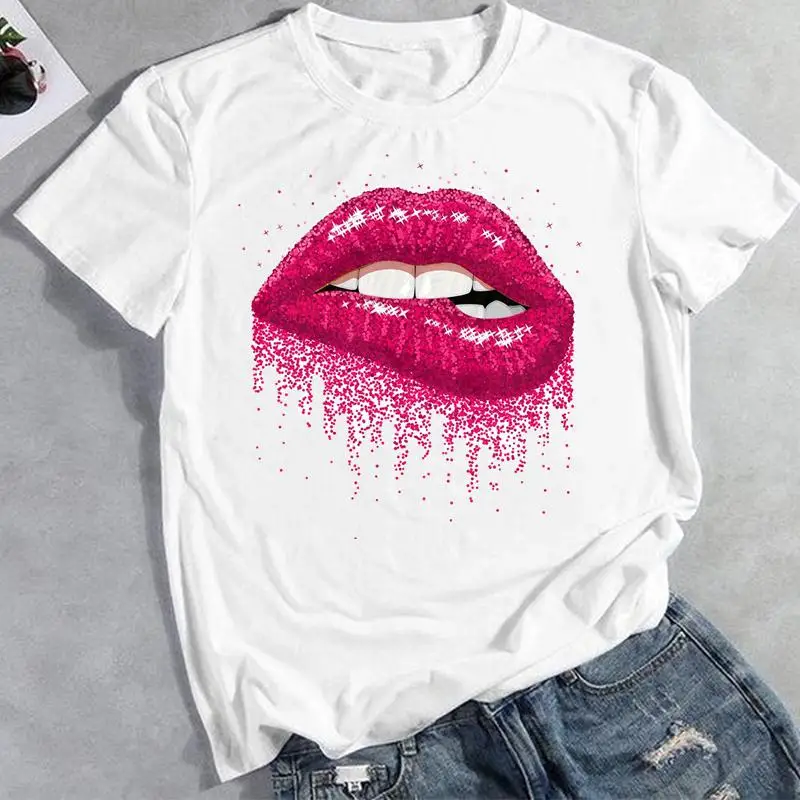 

Женская футболка с принтом губ, акварельная футболка с коротким рукавом и графическим принтом, весна-лето 2022