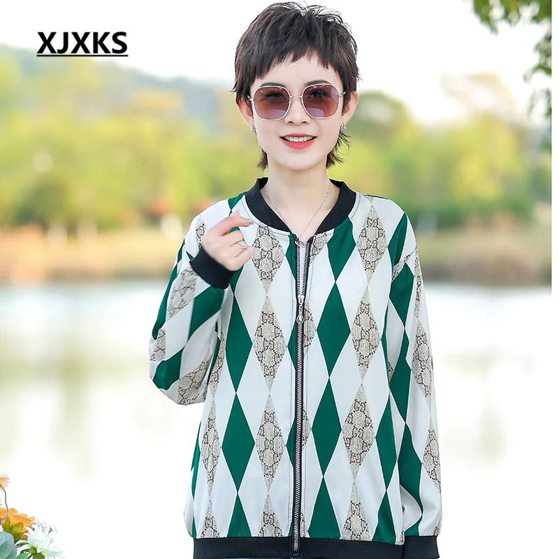 

XJXKS, Новинка весна-лето-осень 2023, Женская куртка из ультратонкой ткани, Свободный кардиган оверсайз на молнии, женское солнцезащитное пальто