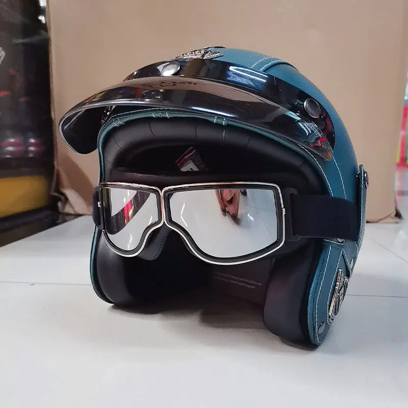 Мотоциклетный винтажный полушлем в стиле ретро кожаный шлем 3/4 индивидуальный с