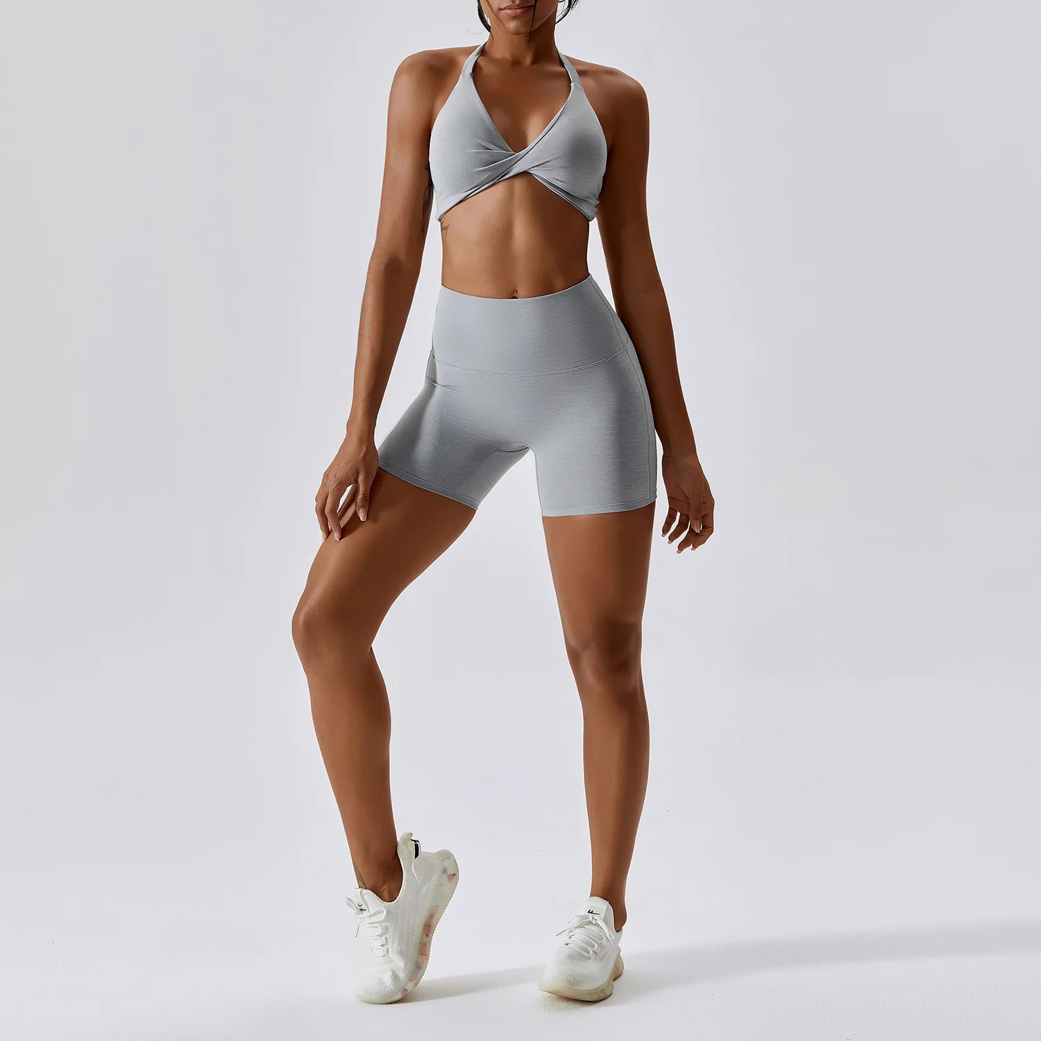 2PCS Cross Kinks Women's Sportswear Seamless Breathable Quick Dry Yoga Set Workout Wear Open Back Bra High Waist Leggings Set