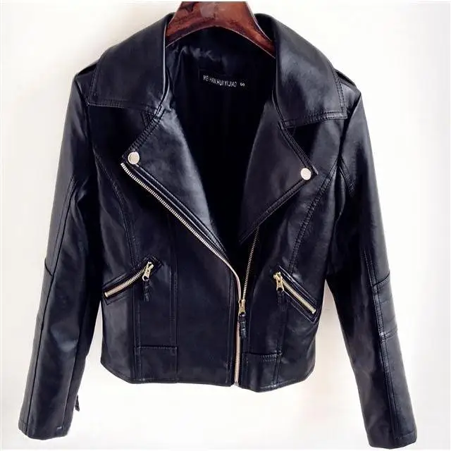 Faux Leather Jacket Women 2023 Black Coat Korean Style Slim Fit Crop Top Zipper Spring Autumn Outwear Size S-4XL enlarge