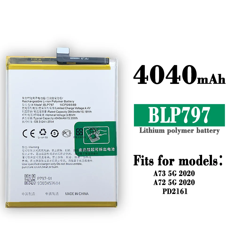 

100% Orginal High Quality Replacement Battery For OPPO A73 5G PD2161 A72N-5G A73 2020 Mobile Phone BLP797 Built-in Batteries