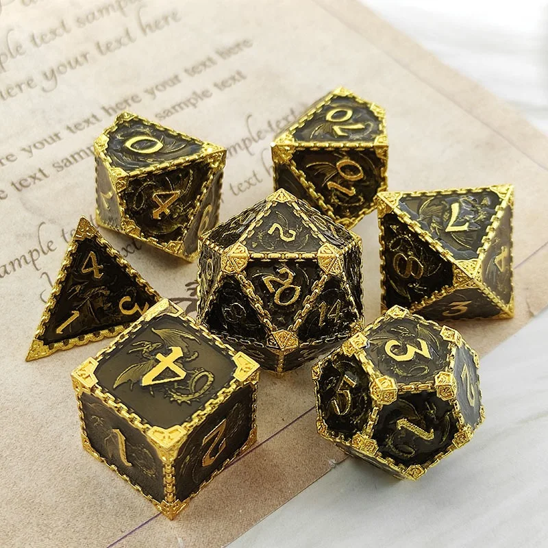 

Polyhedral DND metal solid dragon DICE 7 sets with COC running group TRPG Cthulhu board game