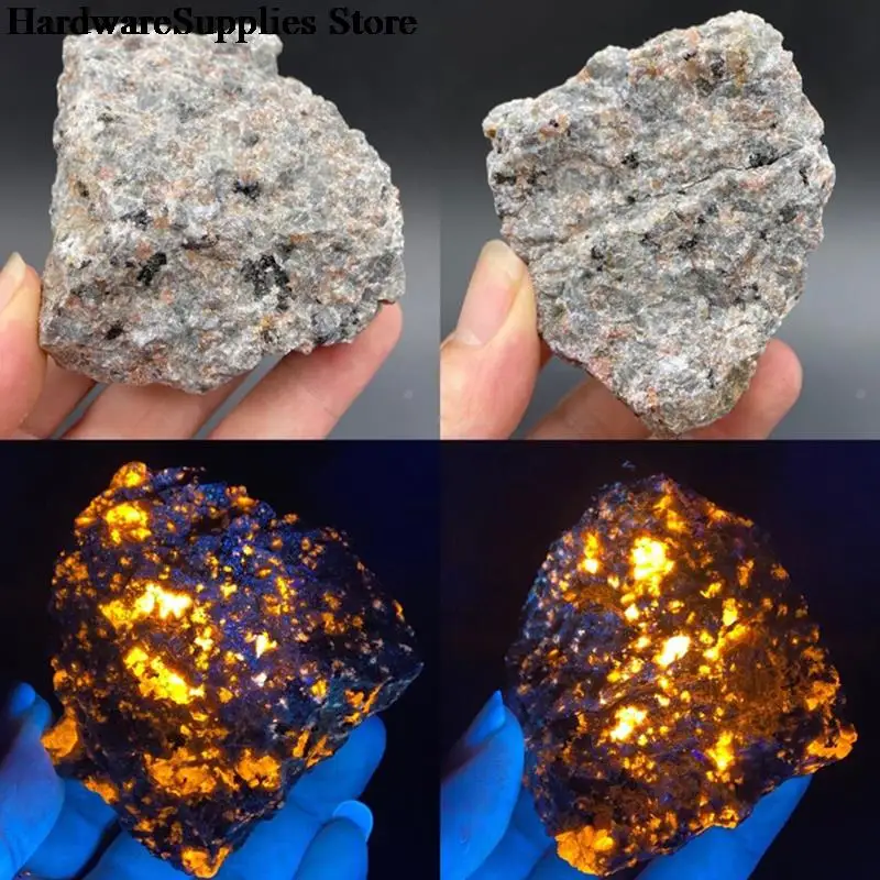 

Натуральный пламенный огненный камень 2-5 см, содержащий флуоресцентный кальдалитовый минерал, шероховатый кристалл, образцы с длинной волн...