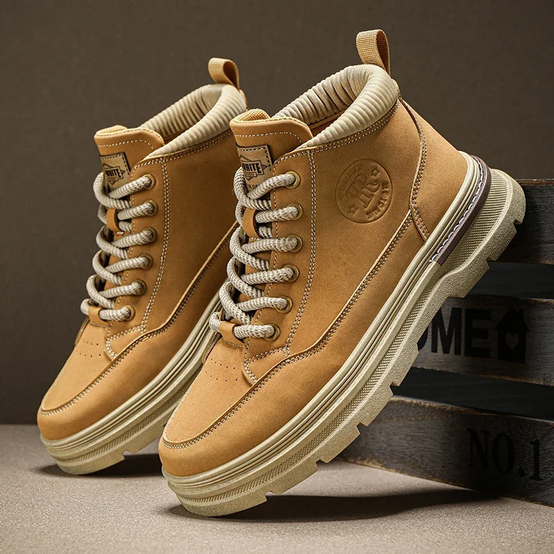 Мужские уличные ботинки повседневная обувь на толстой подошве шнуровке рабочая