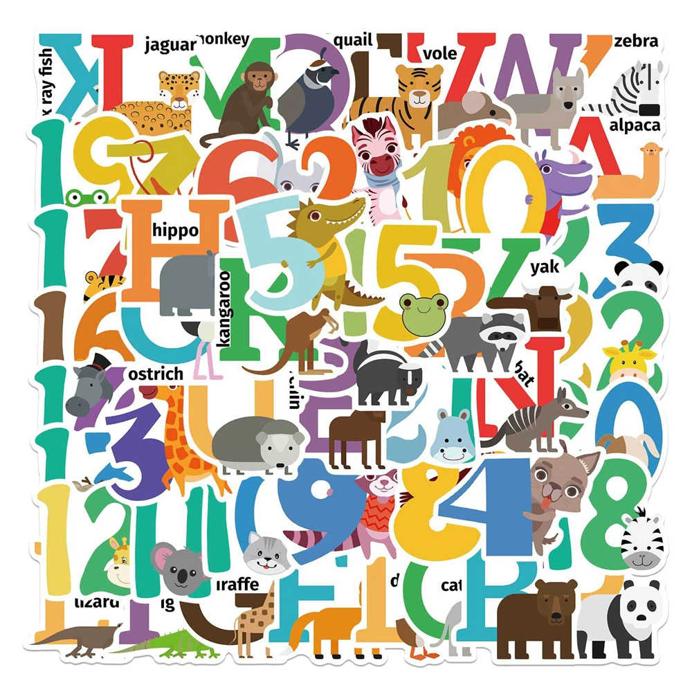 

10/50 Pcs Early Education Cartoon English Alphabet Numbers Graffiti Decoration Mug Backpack Pencil Case Thin Waterproof Stickers