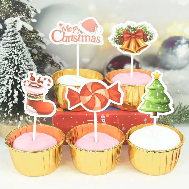 

24pcs Merry Christmas Cake Topper Santa Claus Snowman Xmas Tree Cupcake Toppers for Christmas New Year Party Dessert Decorations