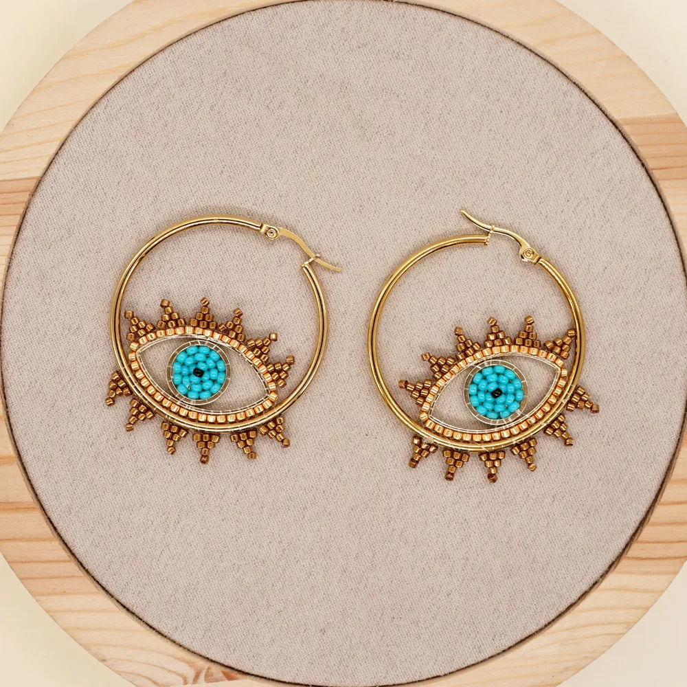 

Vlen Evil Eye Hoop Earrings for Women Stainless Steel Gold Hoops Ear Rings Jewelry Big Earring for Women