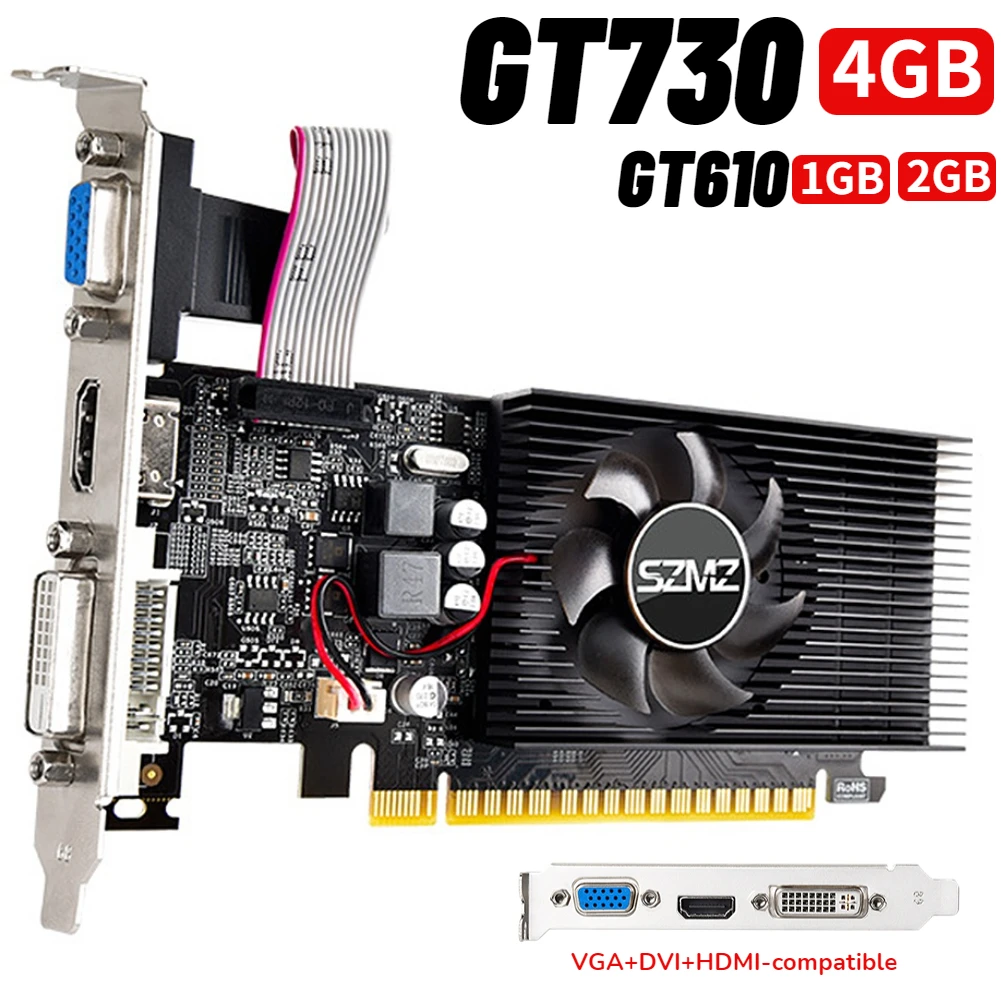 GT730 4GB DDR3 128Bit/64Bit Graphics Card with HDMI VGA DVI Port PCI-E2.0 16X Computer Graphics Video Card GT610 for Office/Home
