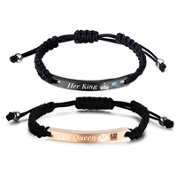 personalized couple bracelet nylon adjustable rope braided custom name date stainless steel bracelet for women men lovers gifts