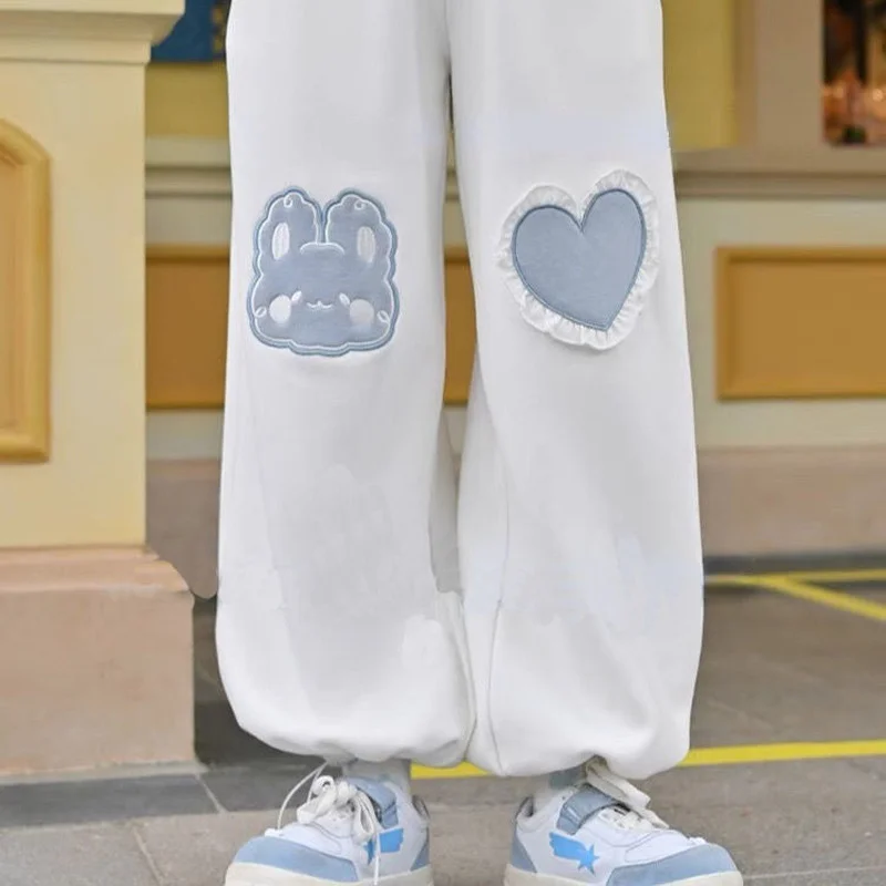 MINGLIUSILI Kawaii широкие брюки осенняя одежда для женщин японский кролик вышивка мода
