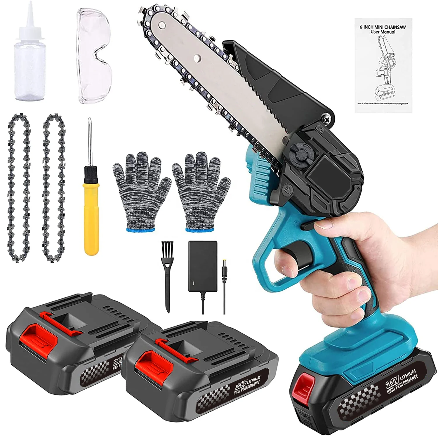 

4 6 inch Battery Lithium Chainsaw Portable Cordless Mini Electric Chain saw Power Saws Pruner Shears Battery Lithium Chainsaws