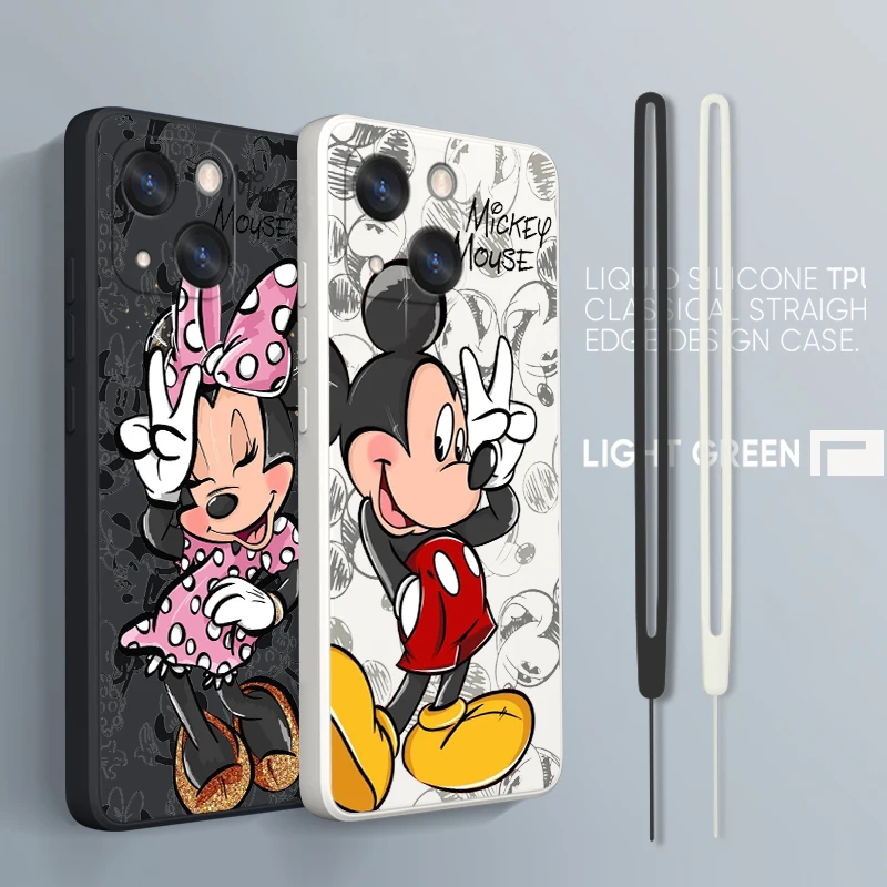 

Pink Minnie Mickey Love Phone Case For iPhone 14 13 12 mini 11 Pro Max 8 7 Plus XR XS X Liquid Rope Funda Cover