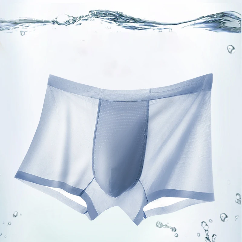 Men Summer Underwear Traceless Ice Silk Thin Antibacterial Sports Solid Color Sexy Cool Male Panties Boxer 3PCS