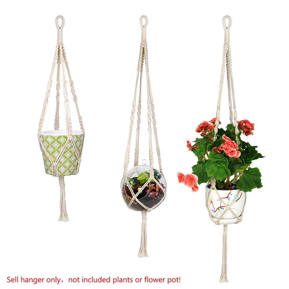 

4 Pcs Flower Basket Rope Macrame Wall Hanging Hanging Plant Pot Plants Hanger Hanging Baskets Handmade Home Garden Balcony Decor