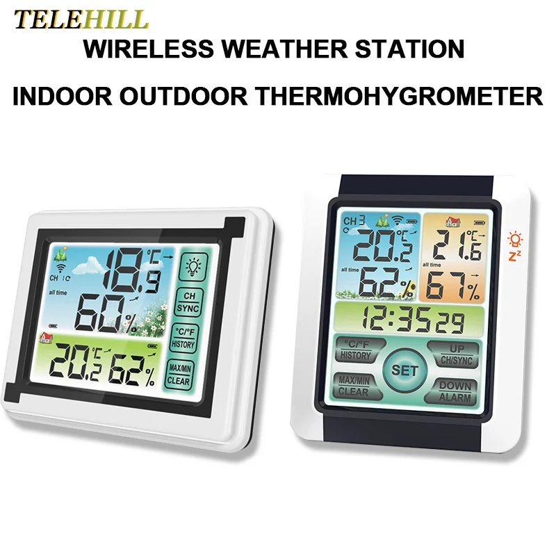 Indoor Outdoor Thermohygrometer Color Screen Temperature Hum