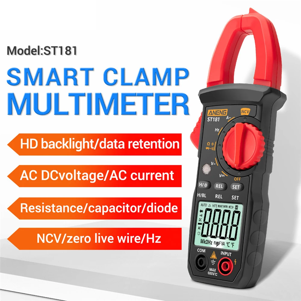 

DC/AC Current Ammeter Voltage Tester Car Amp Hz Capacitance NCV Ohm Test Digital Clamp Meter ST181 4000 Counts Multimeter