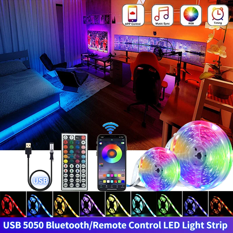 

Светодиодная лента RGB с Bluetooth, 5 В, С 44 кнопками управления