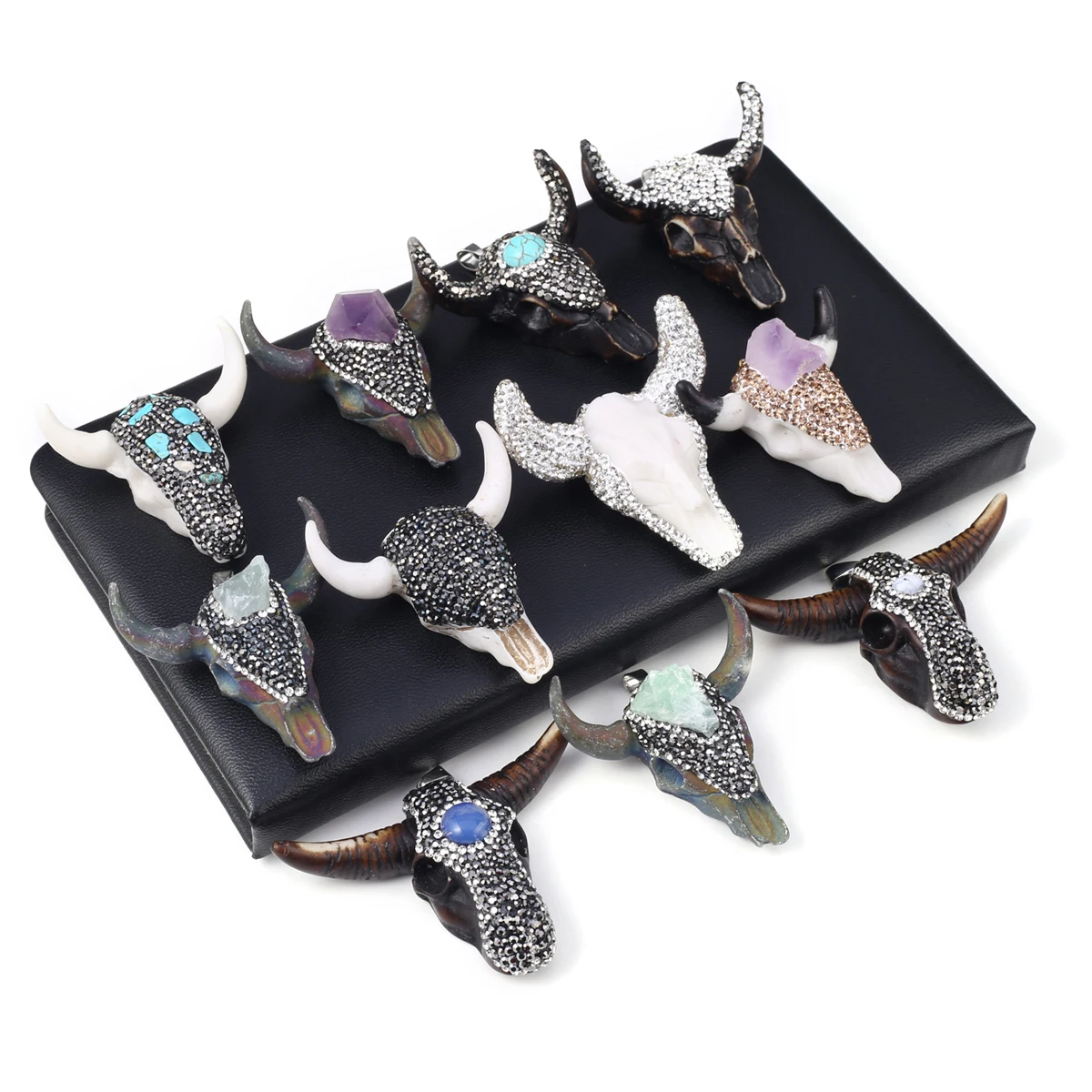 

Natural Stone Bull Pendant Plating Diamonds Vintage Agates Pendant for Jewelry Making DIY Necklace Accessories
