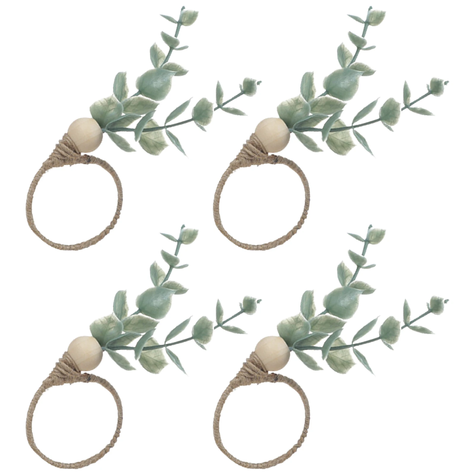 

Кольцо для салфеток из листьев эвкалипта | 4 деревянных бусины, кольца для салфеток в деревенском стиле | Искусственный эвкалипт, искусствен...
