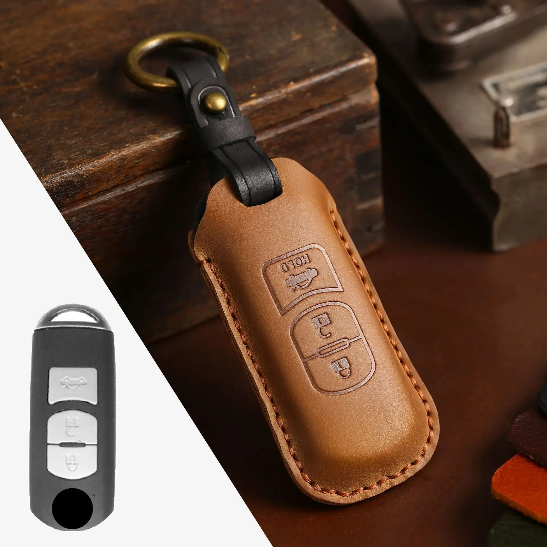 Подходит для Mazda, кожаный комплект ключей, женский кожаный набор ключей для автомобиля