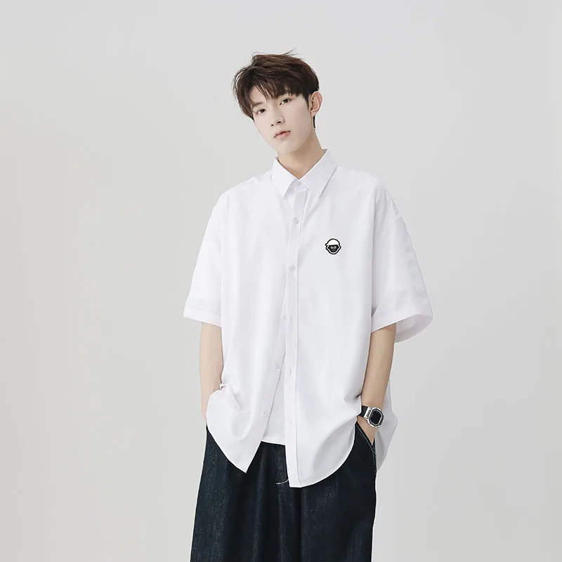 

Рубашка-поло мужская с коротким рукавом, японский однотонный Повседневный Топ с воротником поло, простая дышащая рубашка в гонконгском стиле, весна-лето