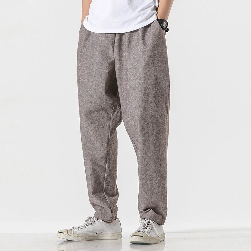 

MrGB Summer Thin Large Size Men Harem Pants Chinese Style Cotton Linen Casual Baggy Male Trousers Vintage Solid Color Pants